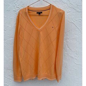 Tommy Hilfiger Mens Long Sleeve Pullover V Neck Sweater Orange Sz L